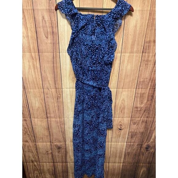 HALSTON XL Cobalt Blue Ruffled Cold-Shoulder Maxi Dress Flowy Carmen sleeves - Picture 7 of 9